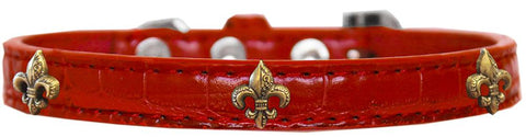 Bronze Fleur De Lis Widget Croc Dog Collar Red Size 10