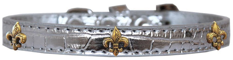 Bronze Fleur De Lis Widget Croc Dog Collar Silver Size 10