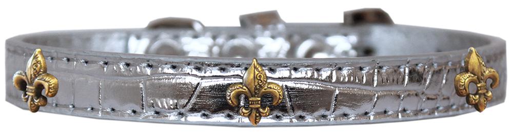 Bronze Fleur De Lis Widget Croc Dog Collar Silver Size 18