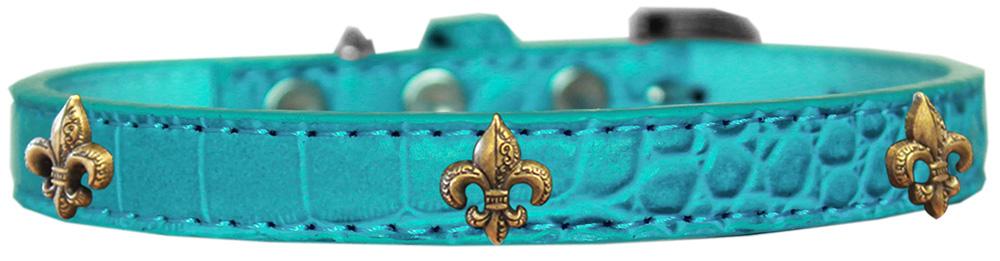 Bronze Fleur De Lis Widget Croc Dog Collar Turquoise Size 10