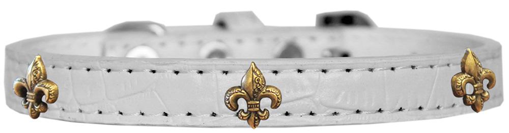 Bronze Fleur De Lis Widget Croc Dog Collar White Size 12