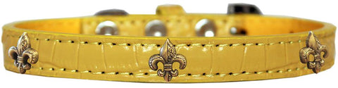 Bronze Fleur De Lis Widget Croc Dog Collar Yellow Size 10