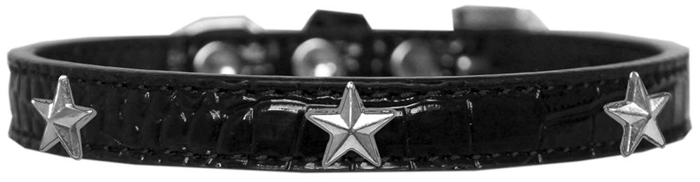 Silver Star Widget Croc Dog Collar Black Size 10