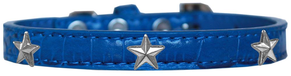 Silver Star Widget Croc Dog Collar Blue Size 10