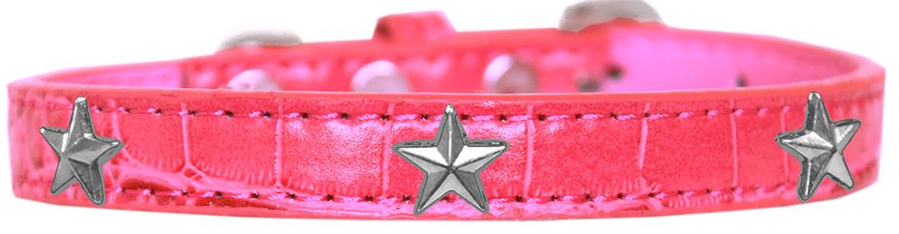 Silver Star Widget Croc Dog Collar Bright Pink Size 10