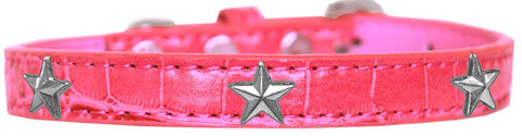 Silver Star Widget Croc Dog Collar Bright Pink Size 10