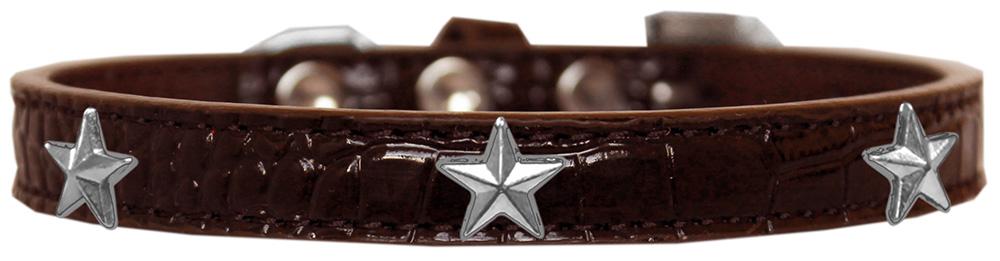 Silver Star Widget Croc Dog Collar Chocolate Size 10