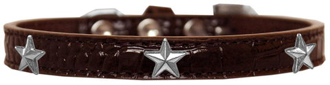 Silver Star Widget Croc Dog Collar Chocolate Size 12