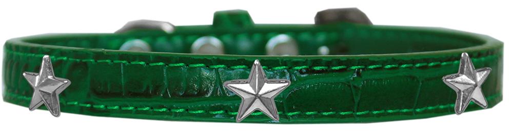 Silver Star Widget Croc Dog Collar Emerald Green Size 16