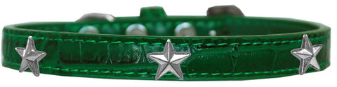 Silver Star Widget Croc Dog Collar Emerald Green Size 20