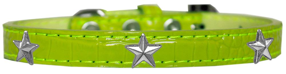 Silver Star Widget Croc Dog Collar Lime Green Size 16