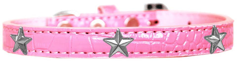 Silver Star Widget Croc Dog Collar Light Pink Size 10