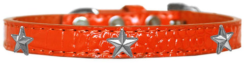 Silver Star Widget Croc Dog Collar Orange Size 10