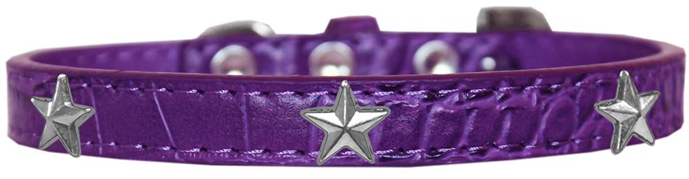 Silver Star Widget Croc Dog Collar Purple Size 10