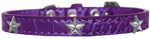 Silver Star Widget Croc Dog Collar Purple Size 12