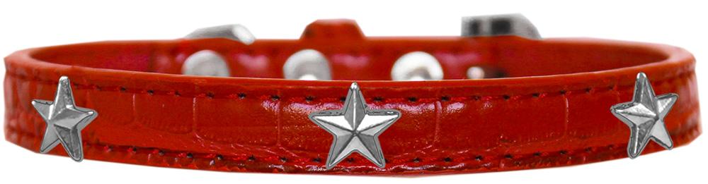 Silver Star Widget Croc Dog Collar Red Size 10