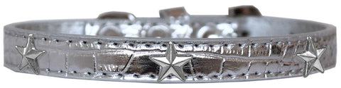 Silver Star Widget Croc Dog Collar Silver Size 10