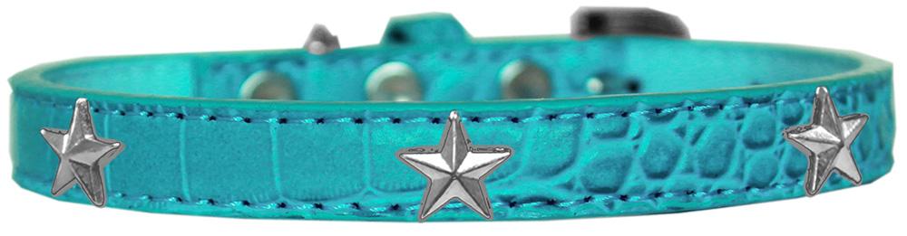 Silver Star Widget Croc Dog Collar Turquoise Size 14