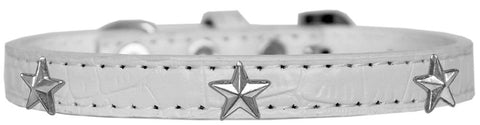 Silver Star Widget Croc Dog Collar White Size 10