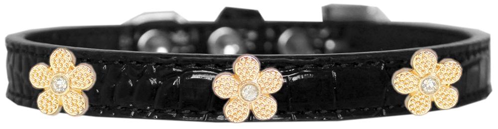 Gold Flower Widget Croc Dog Collar Black Size 10