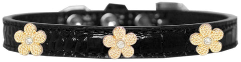 Gold Flower Widget Croc Dog Collar Black Size 12