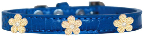 Gold Flower Widget Croc Dog Collar Blue Size 10