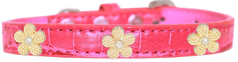 Gold Flower Widget Croc Dog Collar Bright Pink Size 10