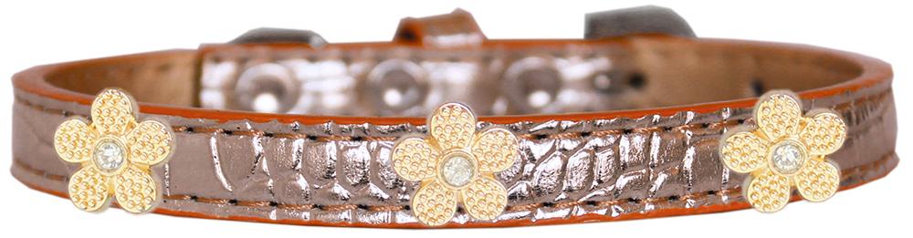 Gold Flower Widget Croc Dog Collar Copper Size 12