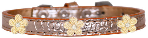 Gold Flower Widget Croc Dog Collar Copper Size 14