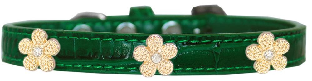 Gold Flower Widget Croc Dog Collar Emerald Green Size 14