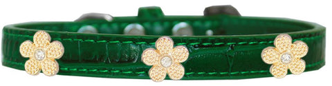 Gold Flower Widget Croc Dog Collar Emerald Green Size 16