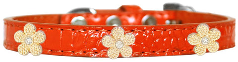 Gold Flower Widget Croc Dog Collar Orange Size 14