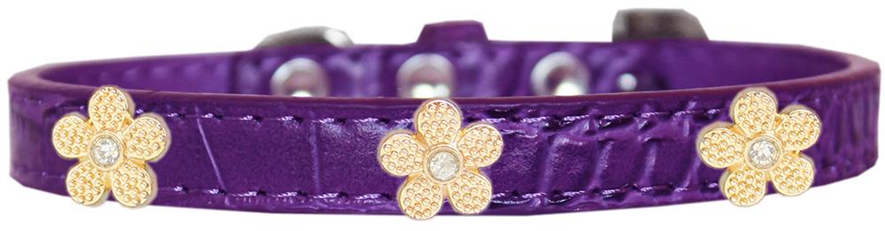 Gold Flower Widget Croc Dog Collar Purple Size 10