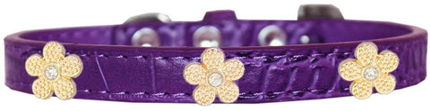 Gold Flower Widget Croc Dog Collar Purple Size 16