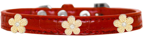 Gold Flower Widget Croc Dog Collar Red Size 16