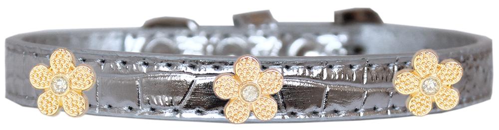 Gold Flower Widget Croc Dog Collar Silver Size 10