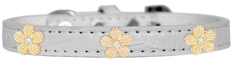 Gold Flower Widget Croc Dog Collar White Size 12