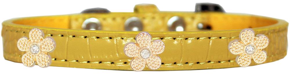 Gold Flower Widget Croc Dog Collar Yellow Size 10