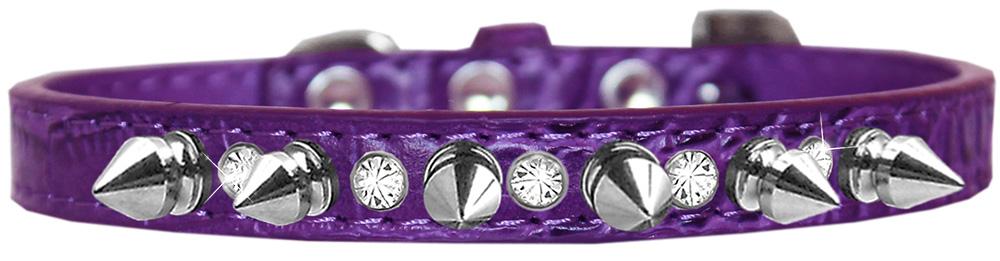 Silver Spike And Clear Jewel Croc Dog Collar Purple Size 10