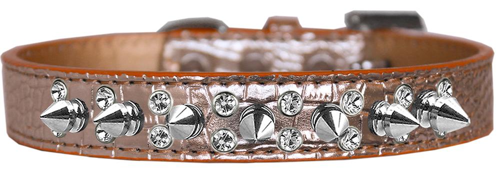 Double Crystal And Spike Croc Dog Collar Copper Size 12