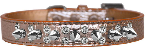 Double Crystal And Spike Croc Dog Collar Copper Size 12