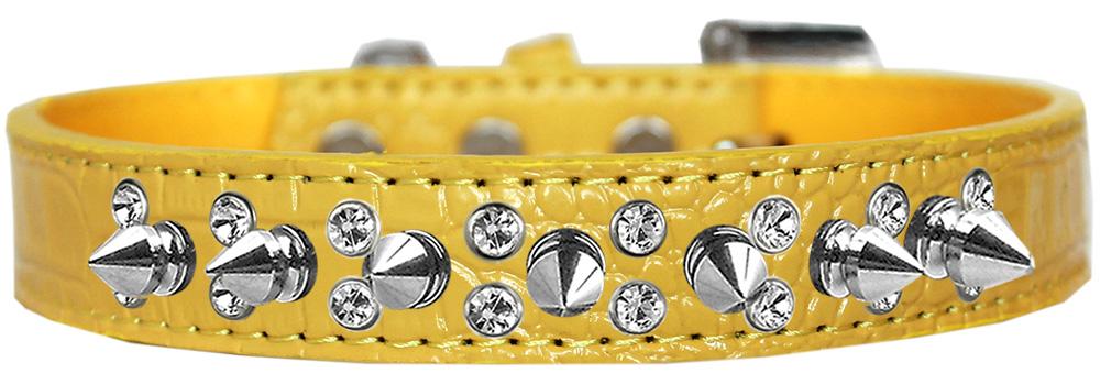 Double Crystal And Spike Croc Dog Collar Yellow Size 12