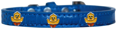 Chickadee Widget Croc Dog Collar Blue Size 16