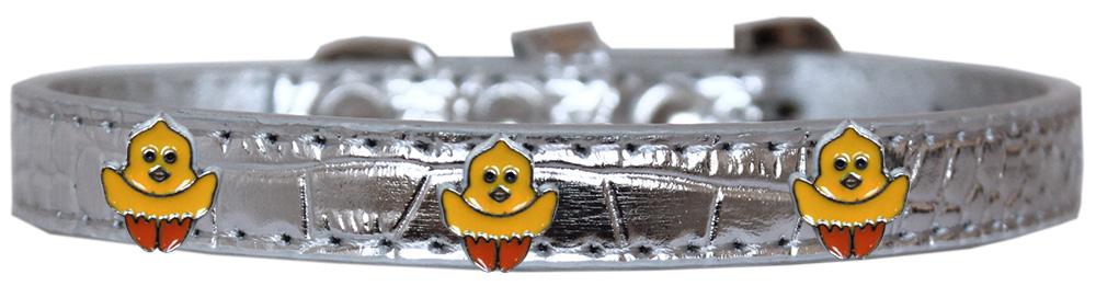 Chickadee Widget Croc Dog Collar Silver Size 18