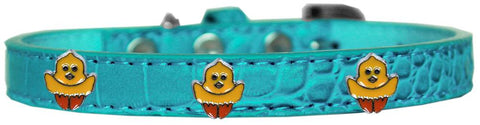 Chickadee Widget Croc Dog Collar Turquoise Size 10