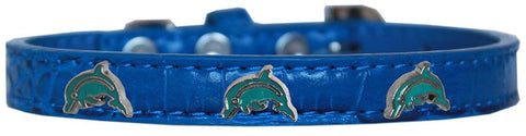 Dolphin Widget Croc Dog Collar Blue Size 18