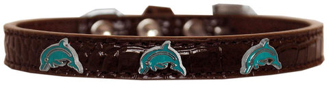 Dolphin Widget Croc Dog Collar Chocolate Size 12