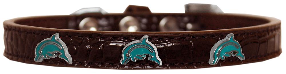 Dolphin Widget Croc Dog Collar Chocolate Size 14