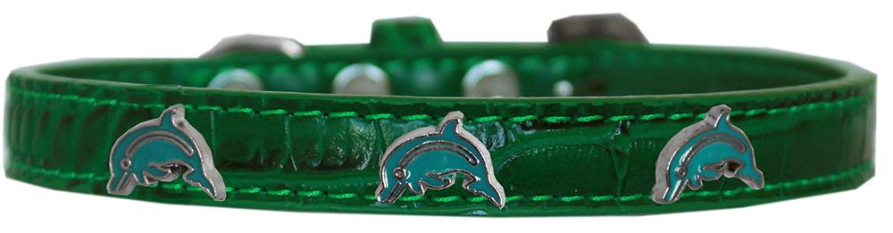 Dolphin Widget Croc Dog Collar Emerald Green Size 16