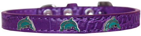 Dolphin Widget Croc Dog Collar Purple Size 16